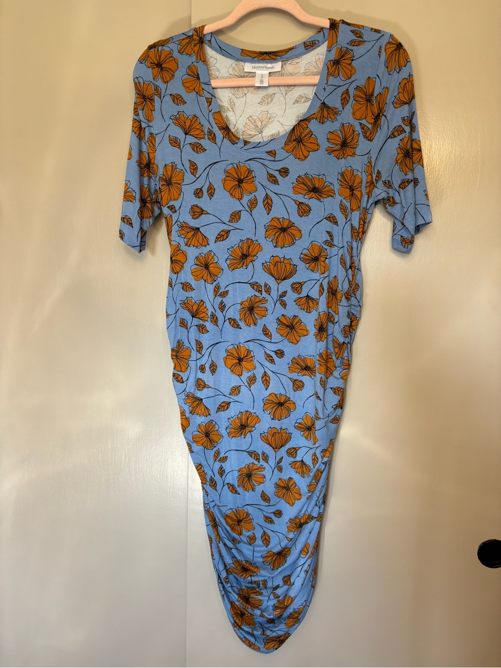 Motherhood Maternity Blue Floral Scoop Neck Midi Dress Size M